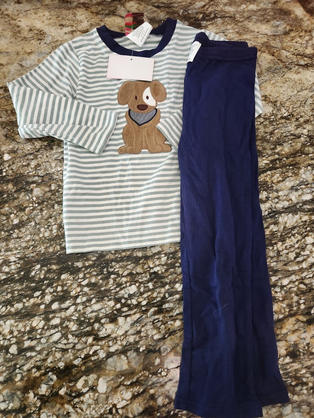 Children's Navy & Gray Striped Puppy Set